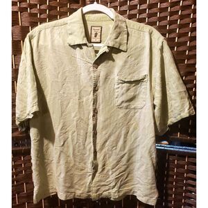 Jamaican Jaxx 100% Silk Bamboo Leaves Green Button Up Shirt Short Sleeve Size M